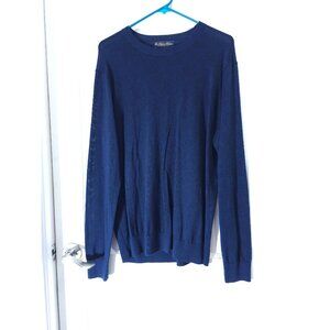 Brooks Brothers Navy Paisley Merino Wool Sweater L Crew Neck Long Sleeve Classic
